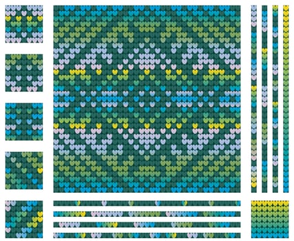 Christmas green blue knitting pattern with winter flower, gradient colors vector