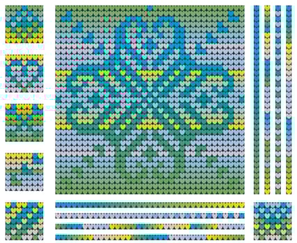 Christmas sweater knitting pattern with winter flower, gradient green blue yellow colors vector