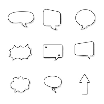 set of speech bubble frame for comic text isolated white background. Empty outline bubble for speech text. Dialog empty cloud, cartoon box. vector