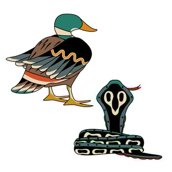 mallard duck and cobra snake suitable for t shirt design vector