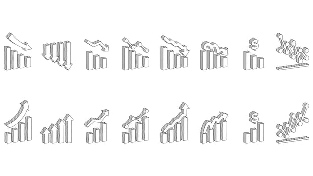 Isometric Comic Infographic Chart Outline set. vector