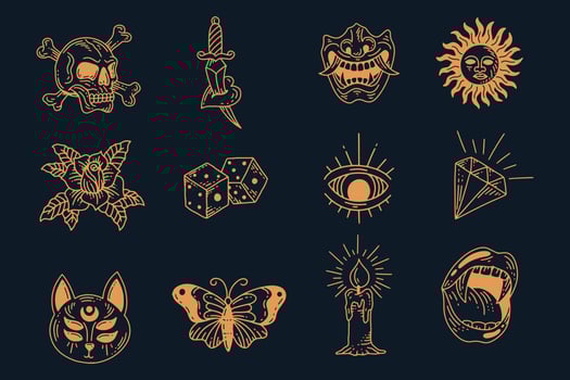 Set collection mystical celestial clipart symbol space doodle esoteric magic elements vintage illustration vector