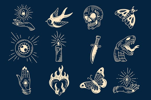 Set collection mystical celestial clipart symbol space doodle esoteric magic elements vintage illustration vector