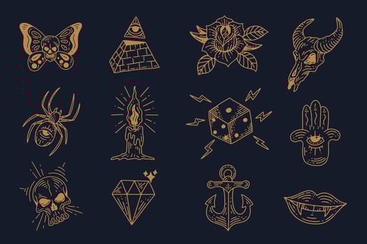 Set collection mystical celestial clipart symbol space doodle esoteric magic elements vintage illustration vector
