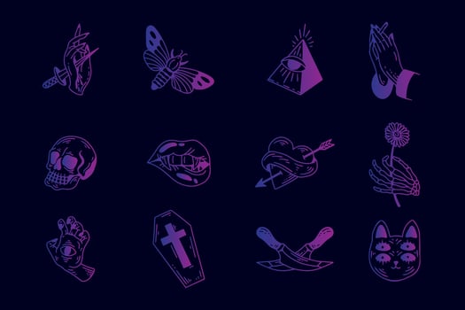Set collection mystical celestial clipart symbol space doodle esoteric magic elements vintage illustration vector