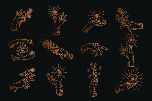 Set collection mystical celestial clipart symbol space doodle esoteric magic elements vintage illustration vector