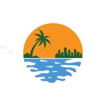 sunset beach logo icon design template vector