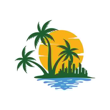 sunset beach logo icon design template vector