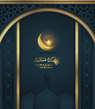 Ramadan greeting poster with arabic geometric decoration vector