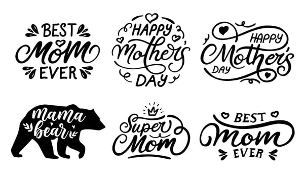Happy Mothers Day vector lettering. Mother's Day calligraphy card. Mothers Day lettering Arabic calligraphy vector illustration. Love mom, best mom ever lettering vector.