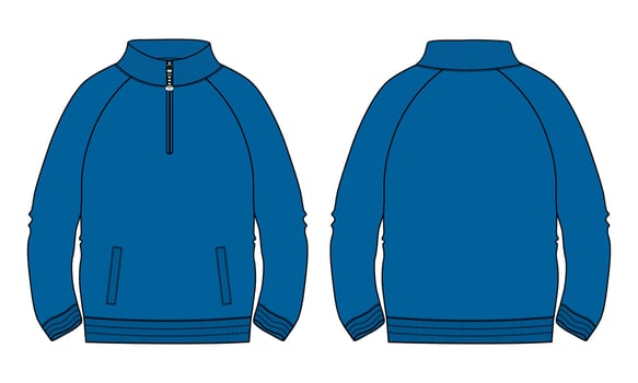 Long sleeve jacket with pocket and zipper technical fashion flat sketch vector illustration blue Color template. Fleece jersey sweatshirt jacket for men's and boys