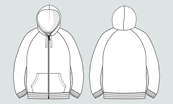 Long sleeve Hoodie technical fashion flat sketch vector illustration template front and back views.