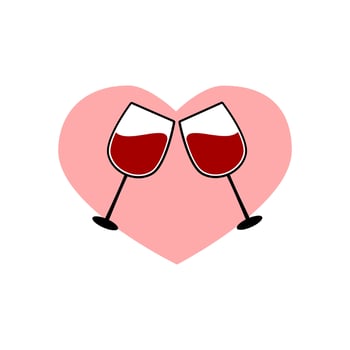 Valentines day with two wine glasses and hearts. Vector illustration