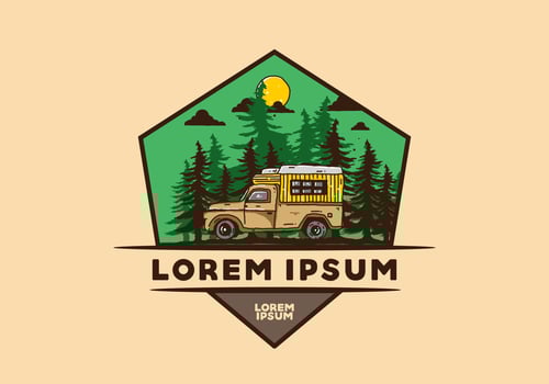 Wood campervan in the forest illustration vector