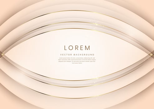 Abstract 3d template rose gold background with gold lines curved wavy sparking with copy space for text. Luxury style. vector