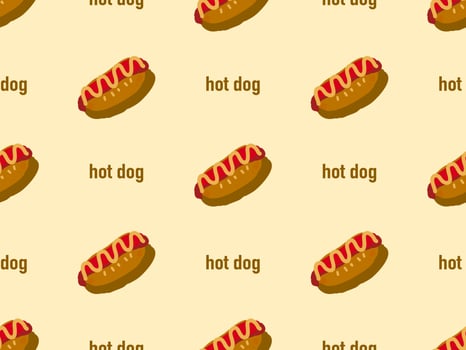 Hot dog cartoon character seamless pattern on yellow background. vector