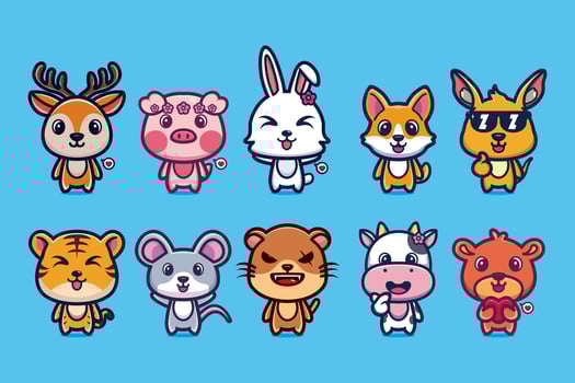 Cute animal mascot cartoon collection premium vector
