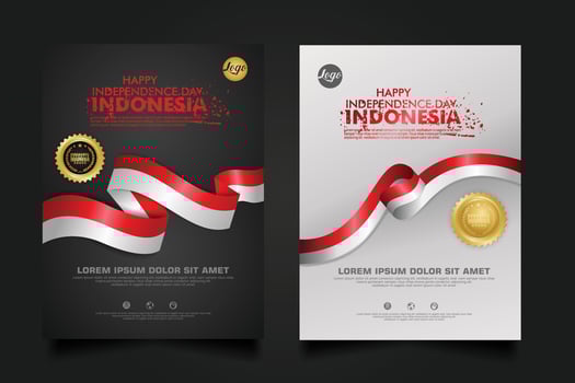 set Indonesia happy Independence Day background template. vector