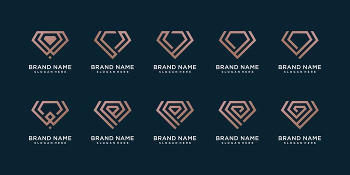 Diamond logo collection with creative line concept Premium Vector