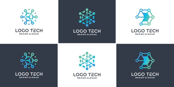 Set of hexagon technology logo with geometric line style Premium Vector