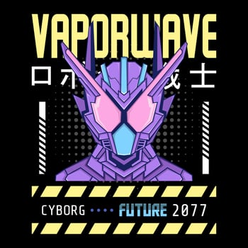 mecha robot vaporwave theme with japanese letter, perfect for merchandise, hoodie, tshirt, etc. vector
