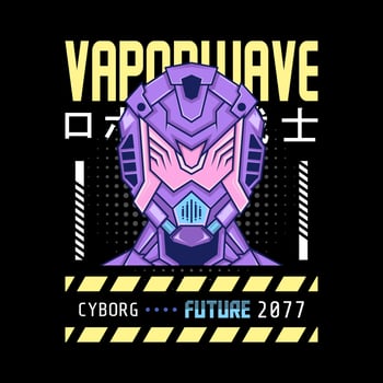 mecha robot vaporwave theme with japanese letter, perfect for merchandise, hoodie, tshirt, etc. vector
