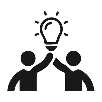 Two entrepreneurs get a brilliant idea. Positive young male and female business partners standing giving five to each other working in a team working together on work. Vector illustration.