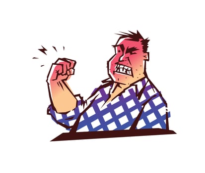Illustration of the evil man. A man is threatening with his fist. Vector. The illustration is isolated on a white background. Russian angry uncle. Meme from Russia. vector
