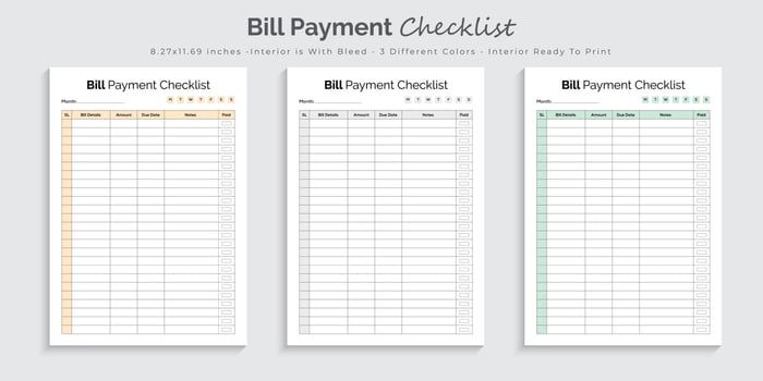 Bill payment checklist planner logbook and tracker printable interior design template vector