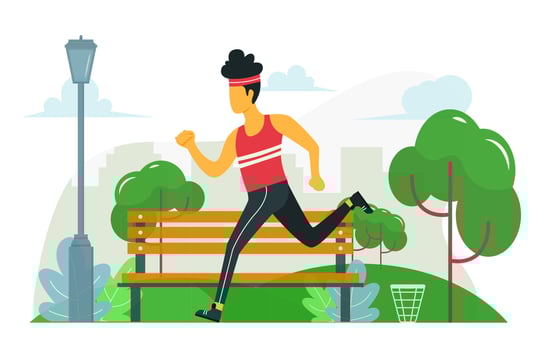 Man Running in A City Park Flat Illustration Scenery Design vector