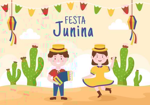 Festa Junina or Sao Joao Celebration Cartoon Illustration Made Very Lively by Singing, Dancing Samba and Playing Traditional Games Come From Brazil vector