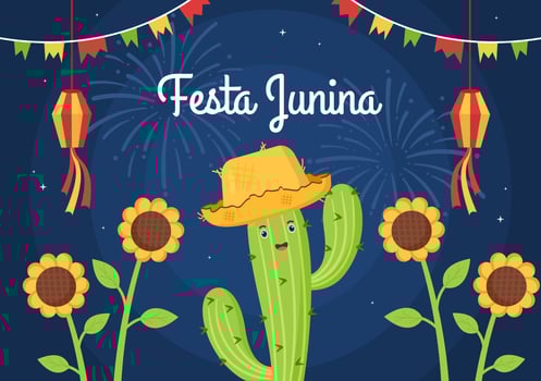 Festa Junina or Sao Joao Celebration Cartoon Illustration Made Very Lively by Singing, Dancing Samba and Playing Traditional Games Come From Brazil vector