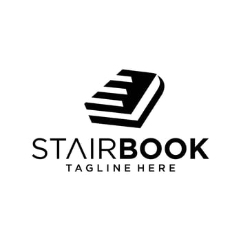 book stairs solution idea progress success education vector logo design, Stair stack book up step career school logo design