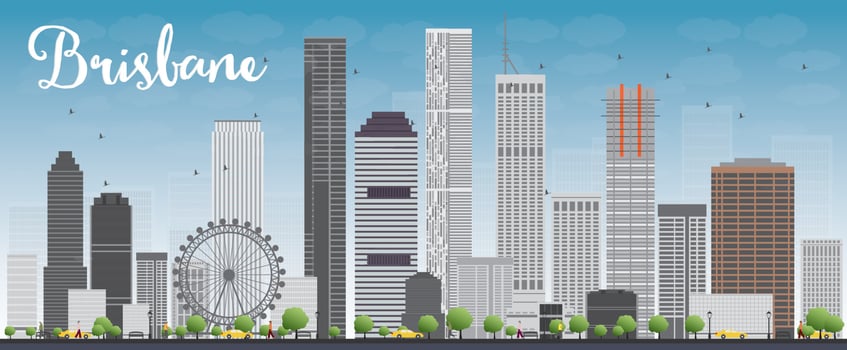 Brisbane skyline with grey building and blue sky vector