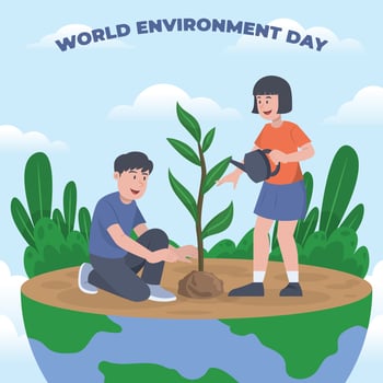 Boy And Girl Planting Tree For Earth vector