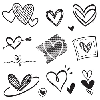Doodle Hearts, hand drawn love hearts. Vector illustration.