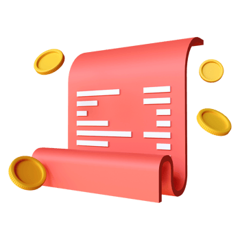 3D Paper financial bill of transaction receipt payment icon. Digital invoice and paycheck. Coins and banknotes. mobile phone with paper bill png