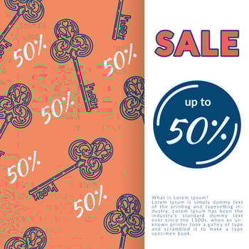 Discount banner with decorative keys. Great design for announcements of seasonal sales, business for hotels. Corporate style for the hotel leisure industry vector