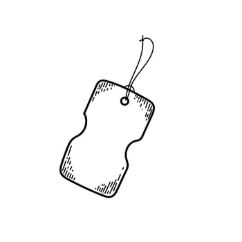 Price tag, tag, price, card, hand-drawn doodle in sketch style. Blank gift box tag or shopping sale label with string. Vector simple illustration