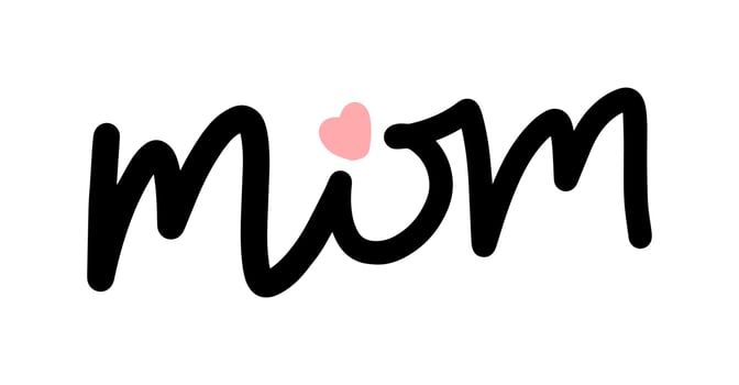 Mom word isolated on white vector handwriting graphic design element. T-shirt, poster print template. Doodle hand drawn quote. Mother's day lettering.