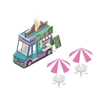 street ice cream shop isometric vector illustration design