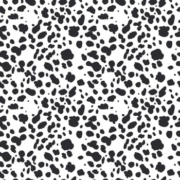 Dalmatian seamless pattern. Animal skin print. Dog and cow black dots on white background. Vector illustration