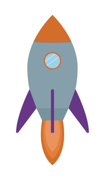 Rocket taking off into space on a jet engine. Abstract description of achievements in startup and business development. Flat. Vector illustration