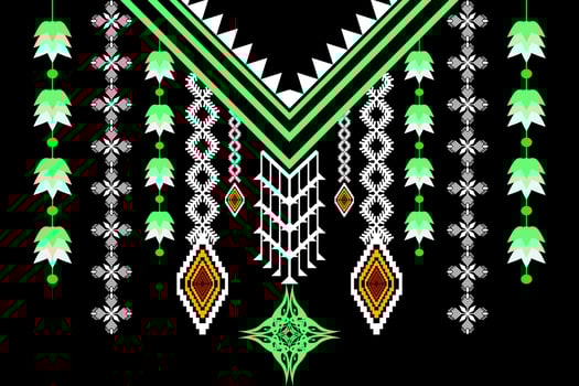 Geometric Ethnic oriental pattern traditional .Floral necklace embroidery design for fashion women.background,wallpaper,clothing and wrapping. vector