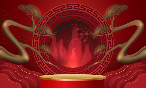 Podium and background for Chinese new year,Chinese Festivals, Mid Autumn Festival , flower and asian elements on background. vector