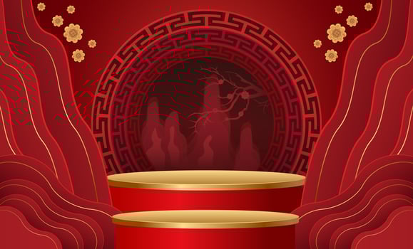 Podium and background for Chinese new year,Chinese Festivals, Mid Autumn Festival , flower and asian elements on background. vector