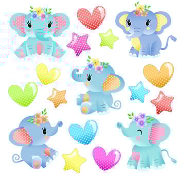 Adorable Baby Shower Elephants and Hearts Set vector