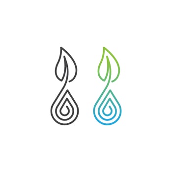 Hydroponics, leaf plant with water drop. Vector outline icon template