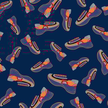 Seamless pattern with modern sneakers. Background with shoes for active lifestyle in doodle style. vector