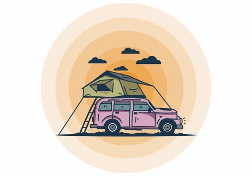 Camping on the roof of the car illustration vector